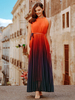 Robes Longues Femmes Etés en Mousselines à Col Rond sans Manches Coupe Cintrée à Lacets Bas Evasée Bicolores Sexy