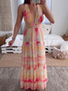 Robes Longues Femmes Etés Sexy Imprimés en Mousselines à Col Décolleté en V Coupe Cintrée Bas Evasée Bicolores