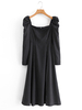 Robes Longues Femmes Imprimé Les Pois à Col Carré avec Manches Longues Amples Bas Evasée Bicolores