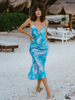 Robes Longues Femmes Imprimés avec Bretelles à Col Décolleté en V Coupe Cintrée Bicolores Sexy