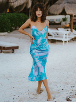 Robes Longues Femmes Imprimés avec Bretelles à Col Décolleté en V Coupe Cintrée Bicolores Sexy