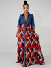 Robes Longues Femmes Imprimés en Denim à Col Revers avec Manches Longues Coupe Cintrée avec Boutons Multicolores Robes Etés Sexy