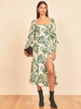 Robes Longues Femmes Imprimés les Fleurs avec Manches Longues à Col Carré Coupe Cintrée Fente Latérale Bicolores