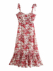 Robes Longues Femmes Imprimés Les Fleurs Sans Manches à Lacets Coupe Cintrée Bas Evasée Bicolores