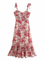 Robes Longues Femmes Imprimés Les Fleurs Sans Manches à Lacets Coupe Cintrée Bas Evasée Bicolores
