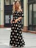 Robes Longues Femmes Imprimés Pois Eté Sexy avec Manches Courtes Amples Coupe Cintrée Elastique à Col Décolleté Bicolores Robe Eté Sexy