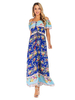 Robes Longues Femmes Imprimés robe fleurie Bohèmes avec Epaule Dénudée avec Manches Courtes Volantes Coupe Cintrée à Lacets Bas Evasée avec Boutons Multicolores Robes Etés Sexy