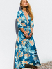 Robes Longues Femmes Imprimés robe fleurie Bohèmes en Satin à Col Décolleté en V avec Manches Mi-longues Amples avec Boutons Coupe Cintrée Bicolores Robes Etés Sexy