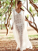 Robes Longues Grandes Tailles Femmes Transparentes Décontractés à Col Décolleté en V avec Manches Longues Volantes Imprimés Unicolore Robe Eté Sexy