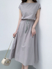 Robes longues gris manches courtes col bijou Maxi robe de longueur de plancher en polyester