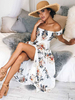 Robes Longues Imprimés Bohèmes Femmes avec Epaules Dénudées Coupe Cintrée Fente Latérale Multicolores Robes Etés Longues Sexy 2022