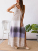 Robes Longues Imprimés Décontracté Femme Eté avec Bretelles à Col V Bas Evasée avec Fente Tricolores Robes Eté Sexy