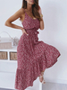 Robes Longues Imprimés Femmes avec Bretelles à Col Décolleté en V Coupe Cintrée à Lacets Bas Volants Cousu Bicolores Robes Etés Sexy