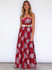 Robes Longues Imprimés Florales à Col Décolleté en V avec Bretelles Coupe Cintrée avec Ceinture Multicolores Robes Eté Sexy