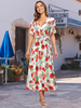 Robes Longues Imprimés Florales à Col Décolleté en V avec Manches Courtes Coupe Cintrée à Lacets Multicolores Robes Eté Sexy