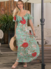 Robes Longues Imprimés Florales avec Bretelles avec Manches Courtes Volantes Coupe Cintrée Multicolores Robes Longues Eté Sexy