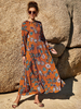 Robes Longues Imprimés Florales Décontracté Femmes à Col Rond avec Manches Longues Amples Coupe Cintrée Bas Evasée Multicolores Sexy
