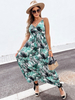 Robes Longues Imprimés Florales en Mousselines Eté Femme Sexy avec Bretelles à Col Décolleté en V Coupe Cintrée Multicolores Robe Eté Sexy