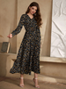 Robes Longues Imprimés Florales en Mousselines Femmes Etés à Col V avec Manches Longues Amples Coupe Cintrée avec Ceinture Multicolores Robes Longues Sexy