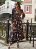 Robes Longues Imprimés Florales en Mousselines Femmes Etés à Col V avec Manches Longues Amples Coupe Cintrée Multicolores Robes Longues Sexy