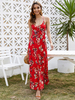 Robes Longues Imprimés Florales Femme Eté Sexy avec Bretelles à Col Rond Coupe Cintrée Bas Evasée Multicolores Robe Eté Longue Sexy