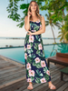 Robes Longues Imprimés Florales Femmes Eté Sexy avec Bretelles à Lacets à Col V Coupe Cintrée Bicolores Robe Eté Sexy