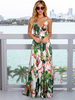 Robes Longues Imprimés Florales Femmes Eté Sexy avec Bretelles à Lacets à Col V Coupe Cintrée Bicolores Robe Eté Sexy