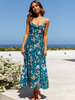 Robes Longues Imprimés Florales Femmes Eté Sexy avec Bretelles Epaule Dénudées Coupe Cintrée Dos Nu Multicolores Robe Eté Sexy