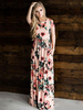 Robes Longues Imprimés les Fleurs Bohèmes Femmes à Col Rond avec Manches Courtes Coupe Cintrée avec Poches Multicolores