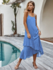 Robes Longues Imprimés Pois Femmes Etés Sexy avec Bretelles à Col Carré Bas Volants Bicolores Décontractés