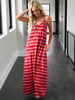 Robes Longues Imprimés Rayures Décontracté Femme Eté avec Bretelles à Col V Bas Evasée Bicolores Robes Eté Sexy