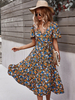Robes Longues Imprimés robe fleurie Femmes à Col V avec Manches Courtes Coupe Cintrée à Lacets Bas Evasée Multicolores