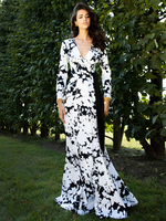Robes Longues Imprimés robe fleurie Femmes à Col V avec Manches Longues Amples Coupe Cintrée Bas Evasées Bicolores Sexy Etés