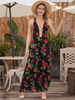 Robes Longues Imprimés robe fleurie Sexy Etés Femmes avec Bretelles à Col Décolleté en V sans Manches avec Dos Nu Coupe Cintrée Bicolores Sexy