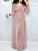Robes longues manches 3/4 longueur manches rose col V poches Maxi robe de sol en polyester