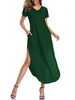 Robes longues Manches courtes Bordeaux Col en V Coton Longueur au sol Robe