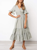 Robes longues Manches courtes Col V Volants Robe longue en coton