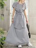 Robes longues manches courtes gris clair col bijou nœuds polyester longueur de plancher robe