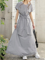 Robes longues manches courtes gris clair col bijou nœuds polyester longueur de plancher robe