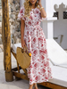 Robes longues manches courtes imprimé floral rose col bijou en mousseline de soie robe longue robe dété