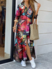 Robes longues manches longues Robe longue en polyester à col rabattu imprimé floral rouge