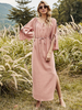 Robes longues manches longues rose col en V fendu devant en polyester convertible