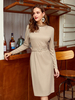 Robes Longues Moulantes à Col Rond avec Manches Longues Ceinturé Unicolore