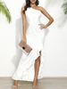 Robes Longues Moulantes Femmes Sexy avec Bretelle sans Manches Coupe Cintrée Fente Latérale Volantes Unicolore Robes de Moulantes de Soirées