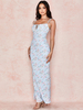 Robes Longues Moulantes Imprimés les Fleurs avec Bretelles à Col V à Lacets avec Dos Nu Coupe Cintrée Multicolores Sexy