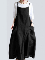 Robes longues noir bretelles col manches courtes poches polyester robe longue