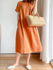 Robes longues orange manches courtes col bijou manches courtes polyester longueur de plancher robe