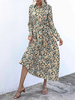 Robes longues pour femmes Robe chemise fendue imprimée à manches longues et col rabattu jaune