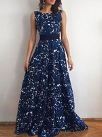 Robes Longues robe fleurie à Col Rond avec Dos Nu Coupe Cintrée à Lacets avec Nœud Cousu Bicolores Bas Robes de Soirées Sexy
