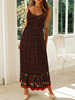 Robes longues Sans manches Beige Imprimé floral Bretelles Cou Robe bohème Cordon Robe longue